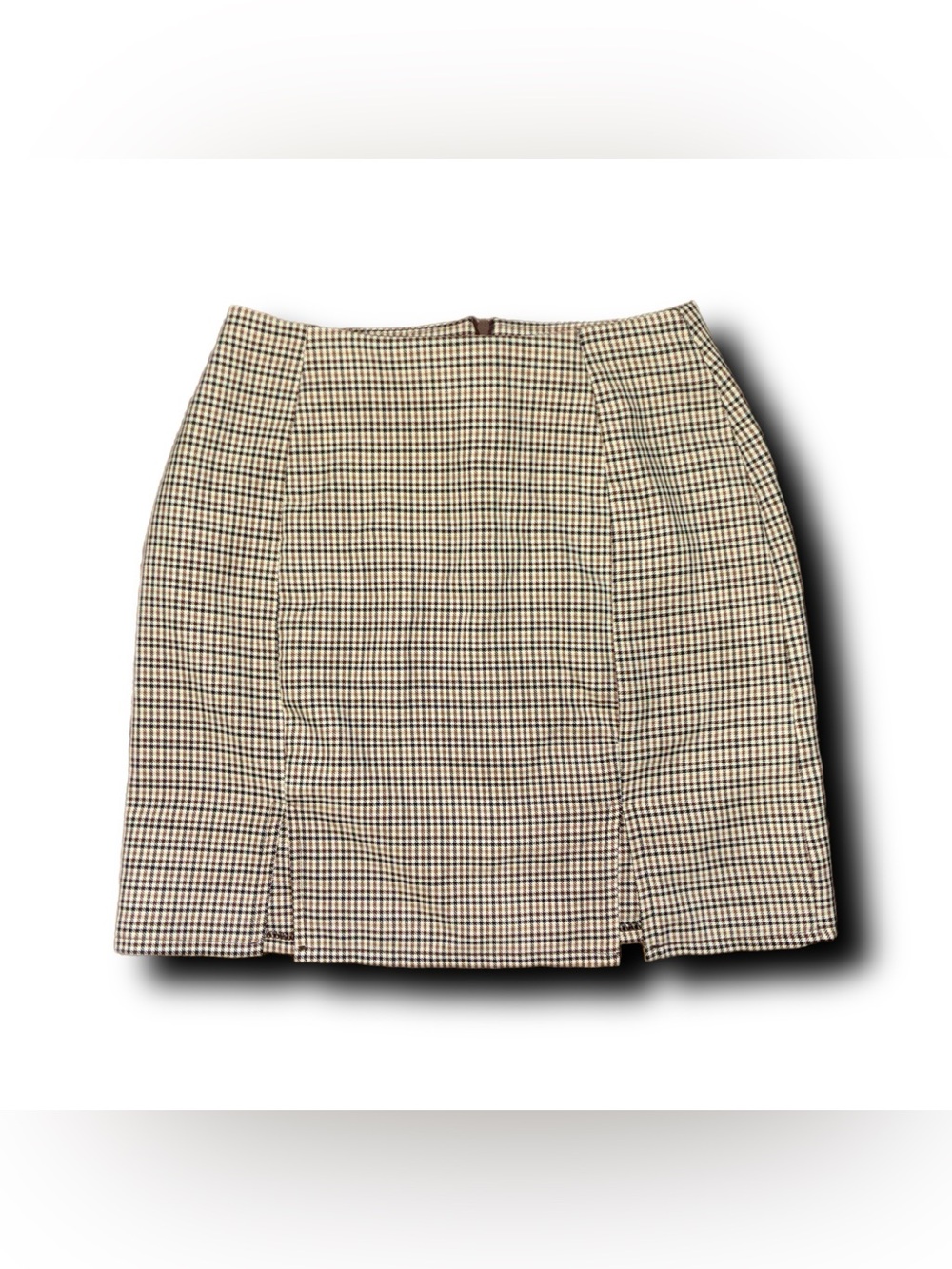Nasty Gal Brown & Black Houndstooth Mini Skirt w Slits Academia Retro Fall Vibe